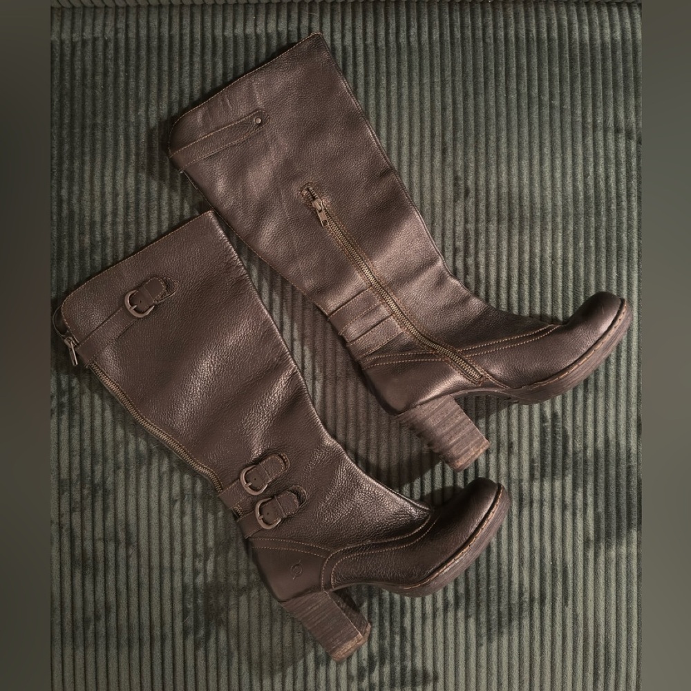 Born Black Pebble Leather Heeled Knee High Boots